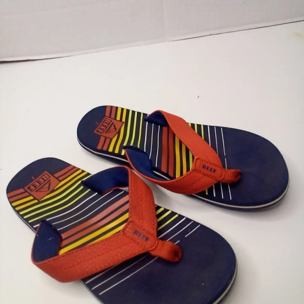 Reef Flip Flops Boys 2 Kids Rainbow Colorful Pre-owned